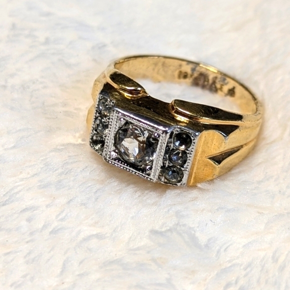 Vintage 18K Gold Plated Men's 1 Carat CZ Ring with Small Round CZ's - Picture 12 of 13